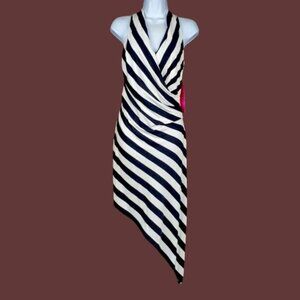 Betsey Johnson Womens Sleeveless Black Ivory Stripe Asymmetric Dress Size 2 NWT